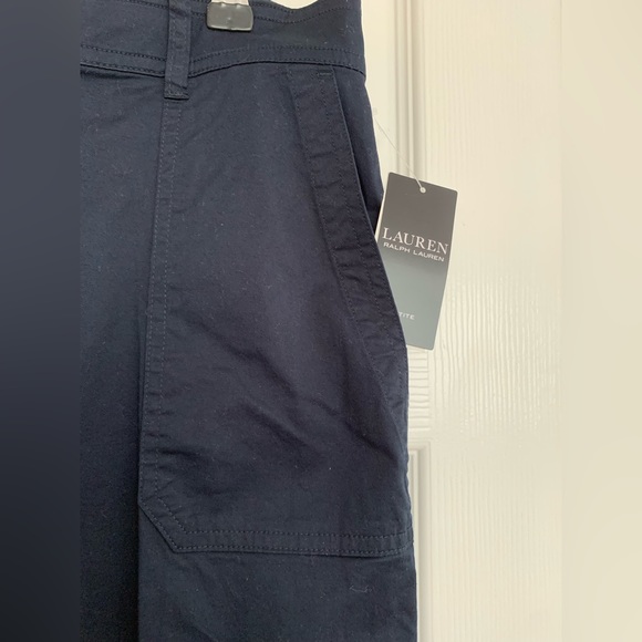 NWT Ralph Lauren Navy Cotton Wide-Leg Pants Front Zip Closure Size 12P - Picture 3 of 9